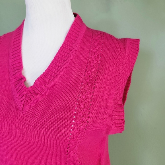 Magenta Fuscia Pink Sweater Vest short sleeve with front pockets Size - Picture 3 of 5